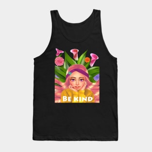 Aesthetic illustration girl,  flowers be kind positive vibes Tank Top